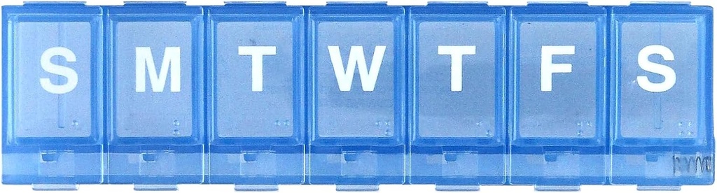 EZY DOSE Weekly (7-Day) Pill Planner, Medicine Case, Vitamin Organizer Box, Small Locking Comment to Secure Prescription Medication and Prevent Accidental Spilling, Blue