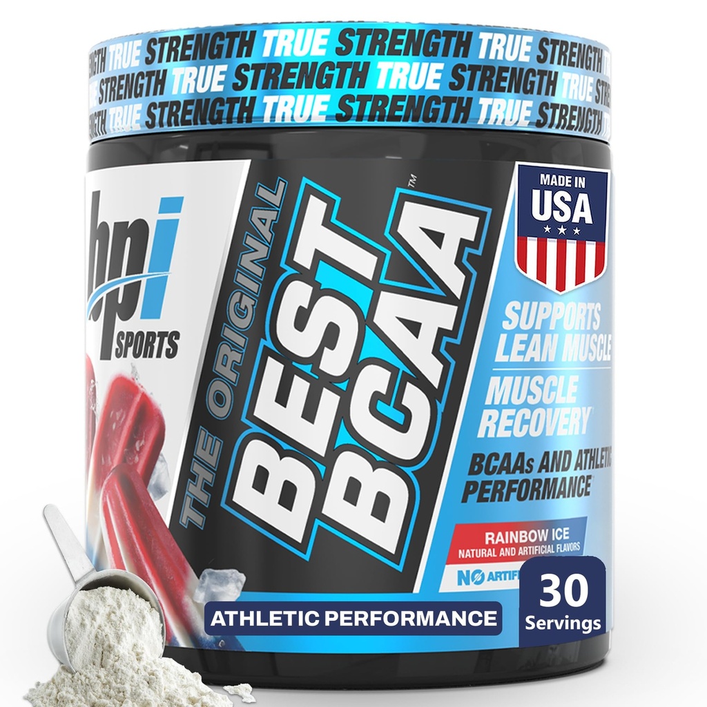BPI Sports Best BCAA Powder - Dukungan Otot-Pemulihan Otot - Branched Chain Acino Accids 124; Building Blocks of Protein and Muscle - Post Workout Recovery - Hydration - Rainbow Ice, 30 Servings