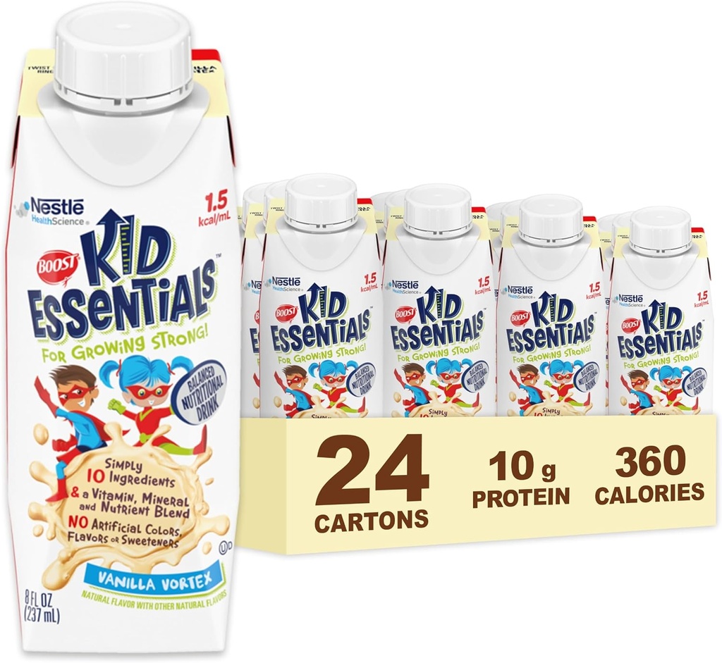 BOOST KID ESSENTIALS 1.5 Balanced Nutres Drink for Children, Vanilla Vortex, 24 Count