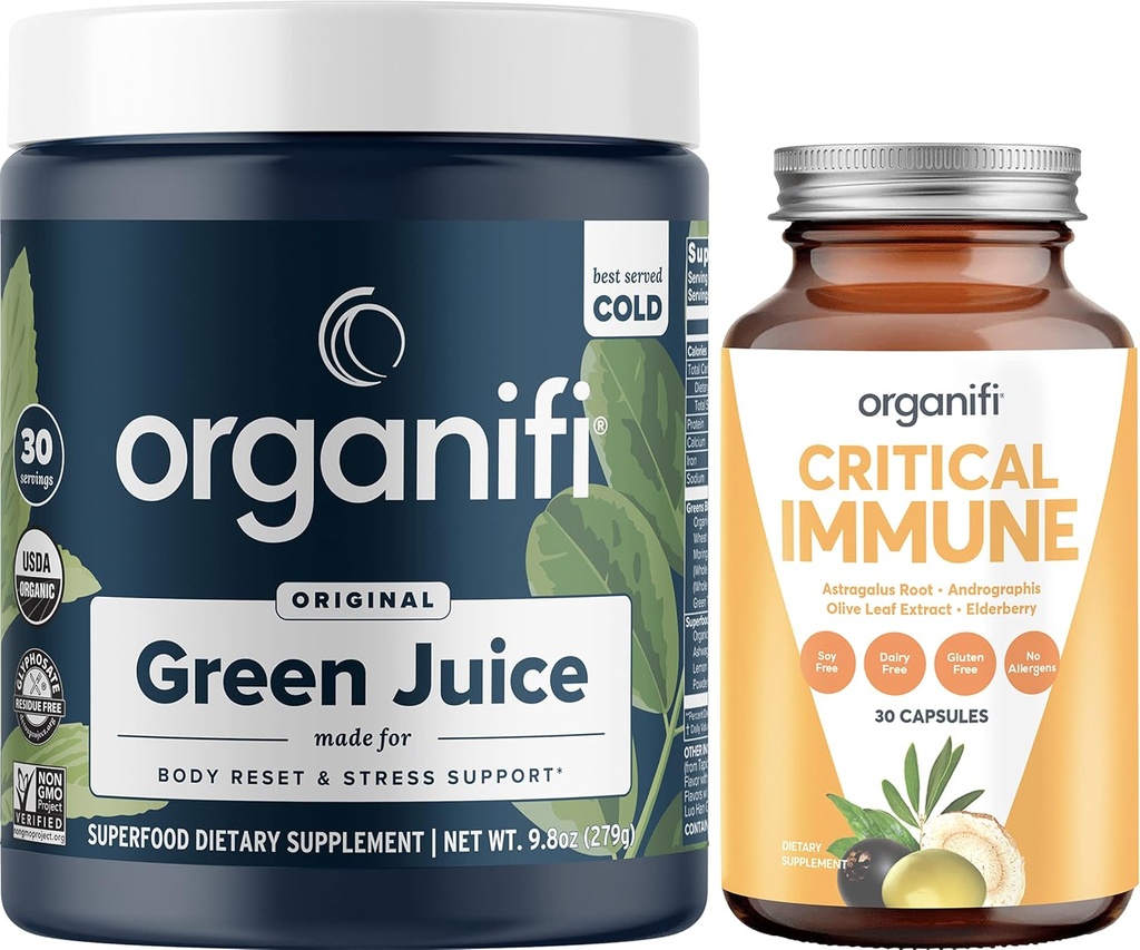 Powder Superfood Hijau (30 Pelayan) dan Kritis Imuniune (30 Kasules) - Vitamin C, Weight Control, Detox Cleanse, Stress Relief dan Imunity Dukungan Gluten Free, Vegan, Whole Food