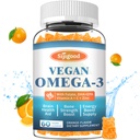 Omega-3 Gummies Mampu Algae Omega Source, Boost Brain, Eye & Imune Fungsi, dengan DHA dan EPA Vegan & Sugar Free, Orange Flavor, 60 Count