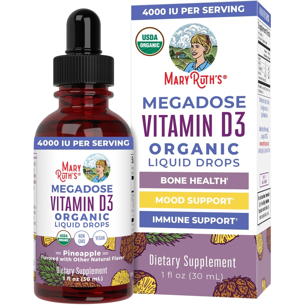 Vitamin D3 Liquid MARYRUTH 'S Vitamin D3 Liquid Drops 126; Megadosa 4000 IU = 124; USDA Liquid Organik Vitamin D Spray for Dewasa & Anak-anak & Anak-Anak; Dukungan Ammune & Bone Health 124; Vegan 124; Gluten Free Limid 124; None-GMO 124; 30