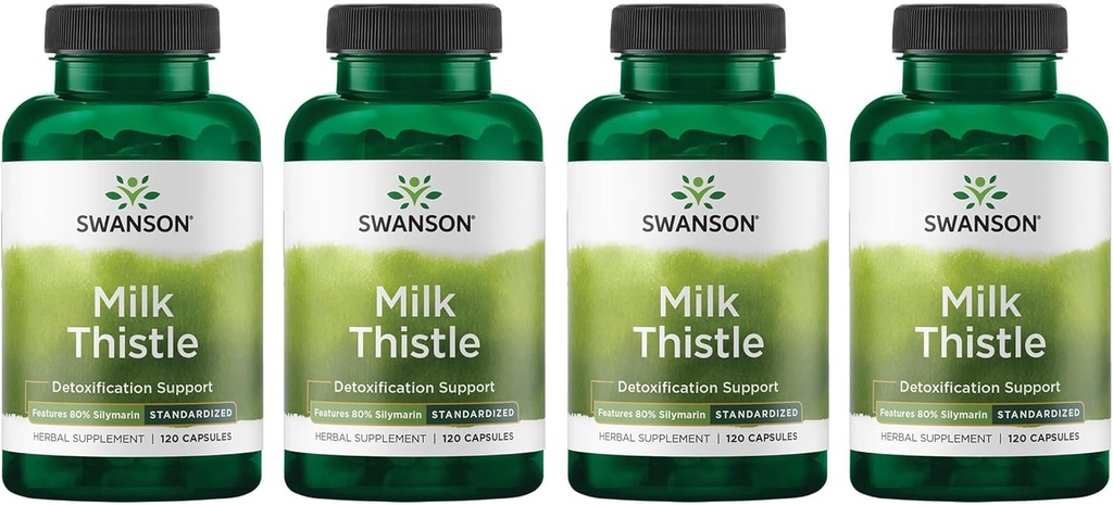 Swanson Milk Thistle (Standardized) - Herbal Liver Supplemen Dukungan w / 80% Silymarin - Formula Alam membantu mempertahankan Overall Health & Wellsing - (120 Capsules) (4 Pack)