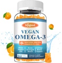 Omega-3 Gummies Mampu Algae Omega Source, Boost Brain, Eye & Imune Fungsi, dengan DHA dan EPA Vegan & Sugar Free, Orange Flavor, 60 Count