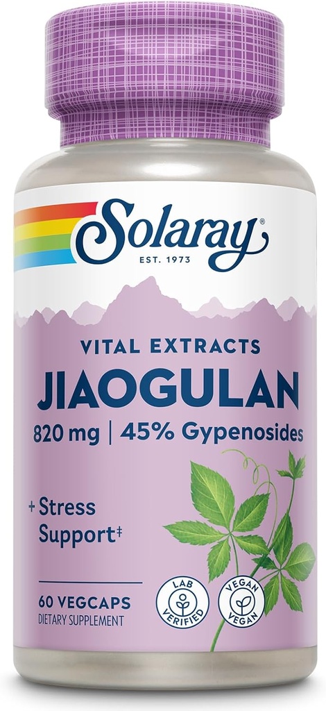 Root Jiaogulan SOLARAY dan Rhizome Extract, Gynostemma Pentaphyllum Stress dan antioksidants Suplemen - Vegan, Lab Verifikasi - 60 Hari Jaminan Kembali, 30 Hamba, 60 VevCaps