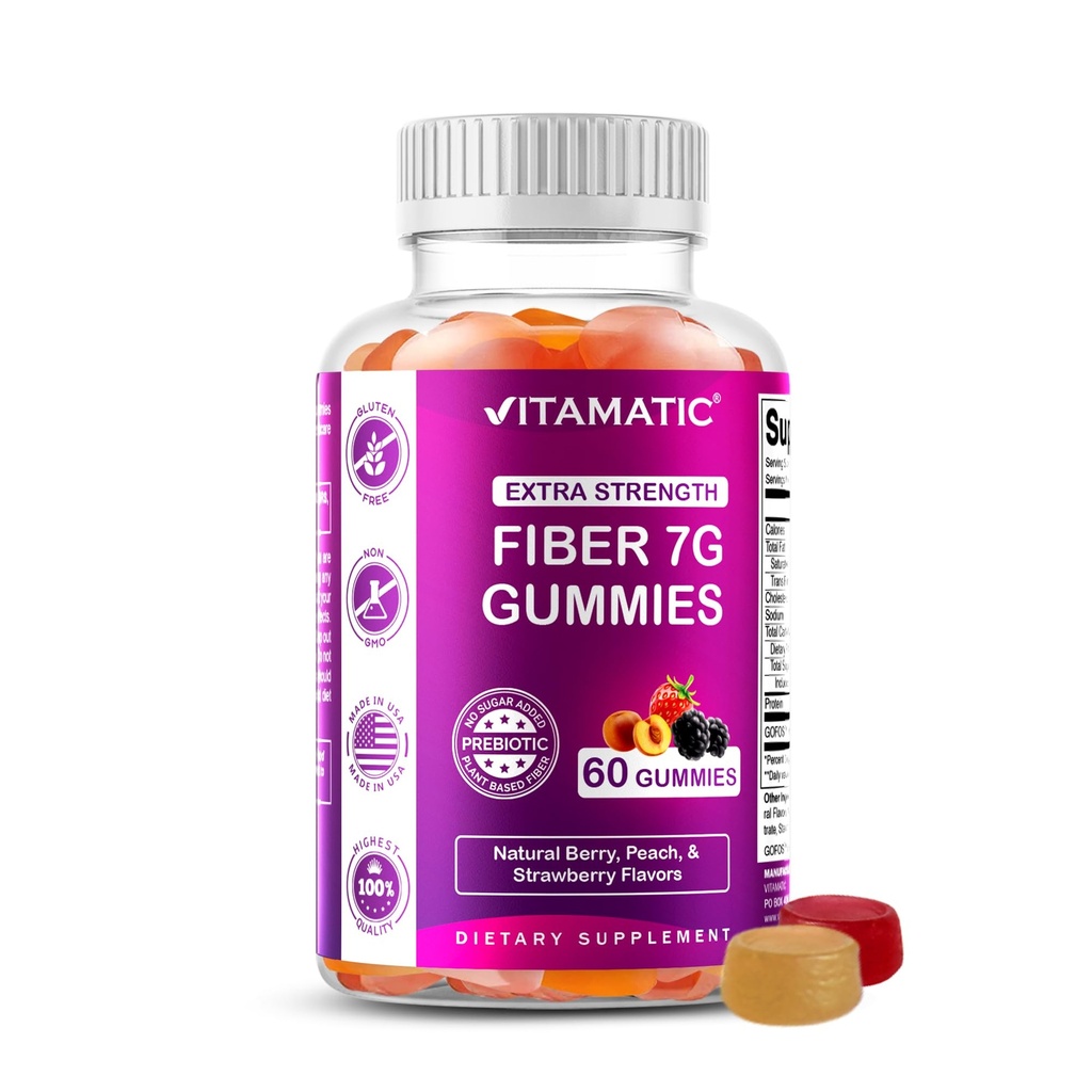 Vitamin Prebiotic Fiber Gummies for Dewasa - 7g Fiber per Serving - 60 Pectin- Based Gummies Extra Power, Zero Sugar Added - Support Digetical Health & Regularitas - Non-GMO, Vegan, Gluten- Free