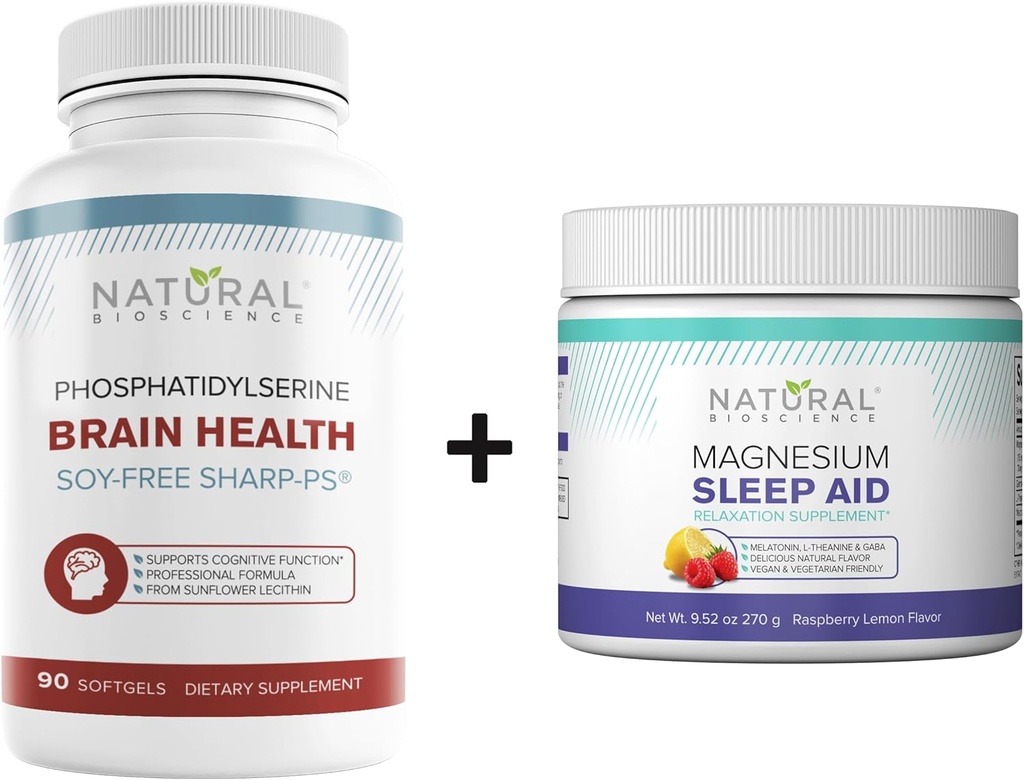 Natural BioScience Soy- Free Phoshatidyline 100mg & Magnesium Sleep Powder Bundle - Ultimate Brain Health & Relaxation Support