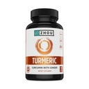 Zhou Turmeric Curcumin dengan Ginger - Turmeric dan Ginger Suplemen untuk Perempuan dan Pria, Curcuminoid dengan Black Pepper Extract for Dibuble and Digetical Health - 90 Vevgie Capsules