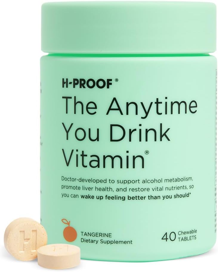 H-PROOF The Anytime You Drink Vitamin, Liver Health & Imunity Dukungan dengan Electrolytes, Milk Thistle, dan Vitamin B & C - 40 Chewable Tablet (20 Pelayan), Vegan, Tangerine