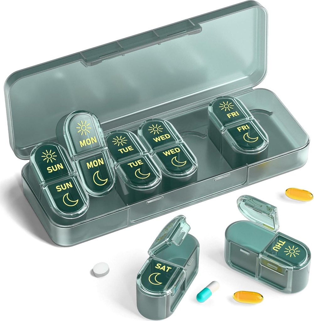 Aku akan pergi selama 7 hari, Meicine Pill Organinzer, Pill Day, Weekly Pill Organizer for Travel, Vitamin, Fish Oils, Suplemen