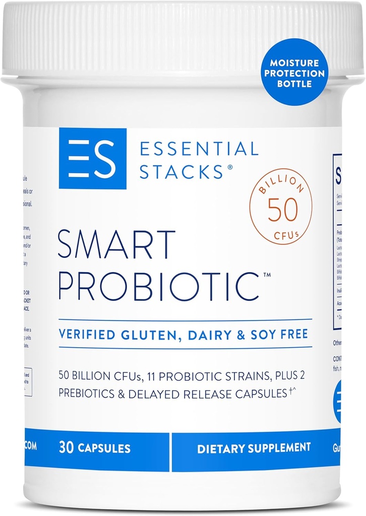 Stacks Escalypse Smart Probiotic - 50 Milyar CFUs, 11 Strains Probiotic, 2 Prestasi, Capsules Tertunda - Sebuah Prebiotik Probiotik Harian & Pria (30 Katup)