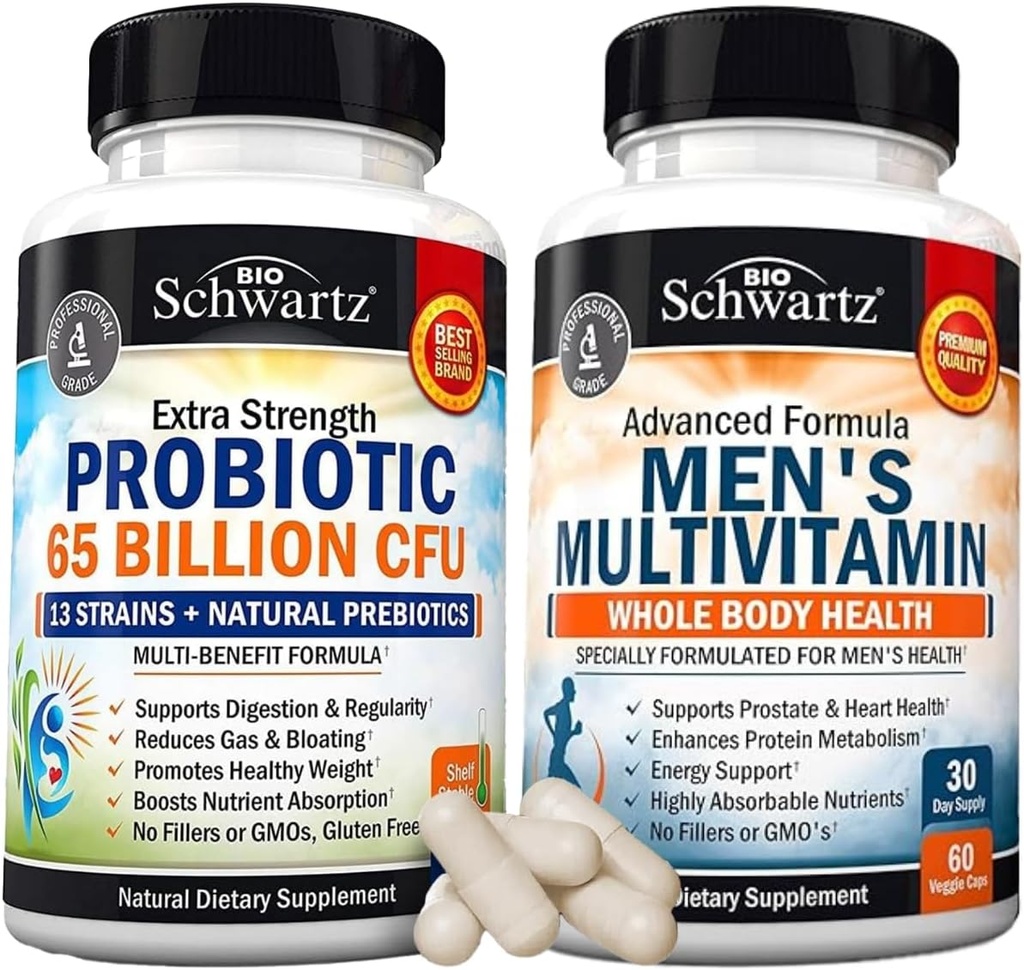 Advanced Daily Men 's Multivitamin dengan Vitamin C A B D3 E dan Zinc (1 Bulan Supply) Ditambah 65 Milyar CFU Tambahan Probiotik Harian (1 Pasokan Bulan)