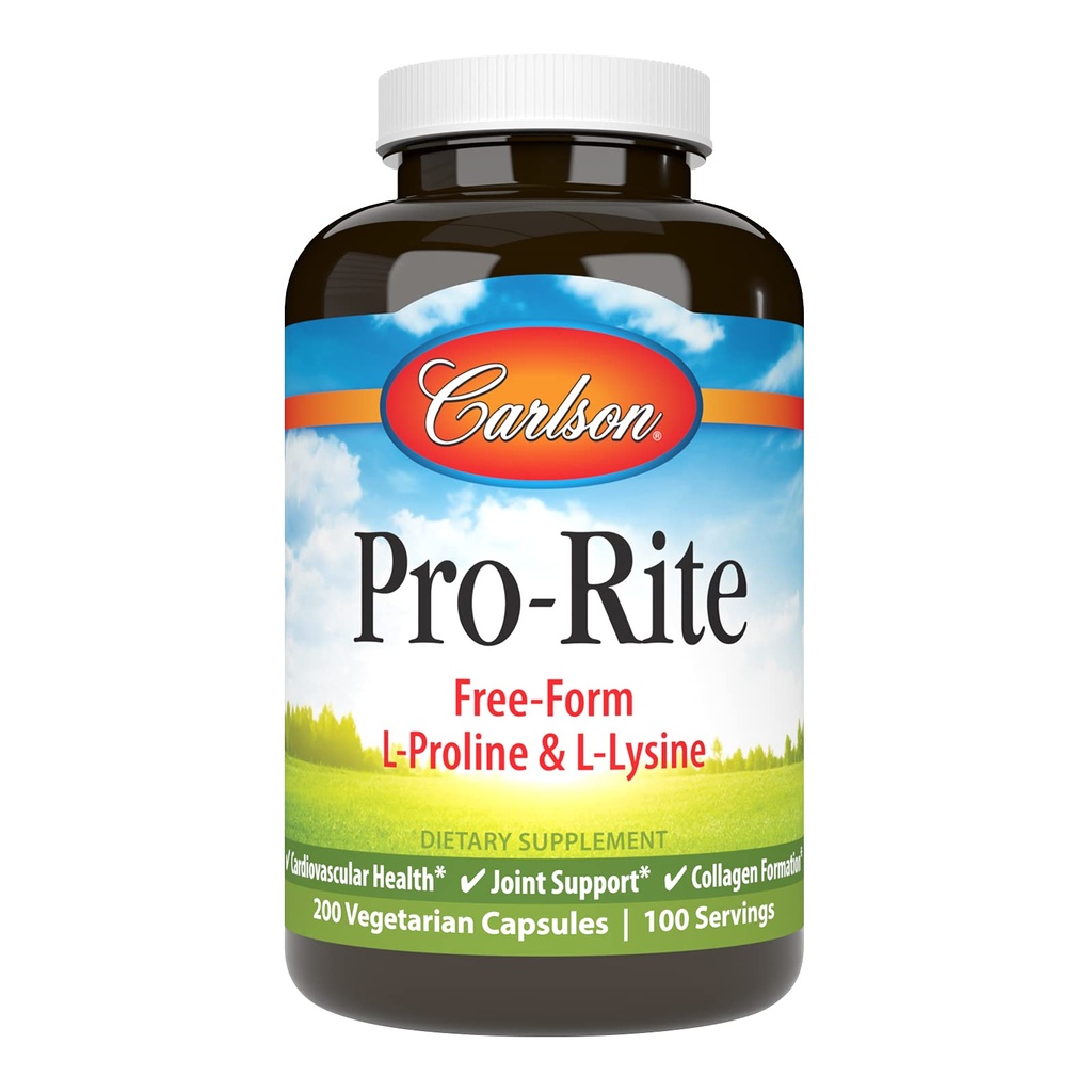Carlson - Pro-Rite, Formasi Kebebasan L- Proline & L-Lysine, Kesehatan, Formasi Gabungan & Collagen, 200 Kapsul