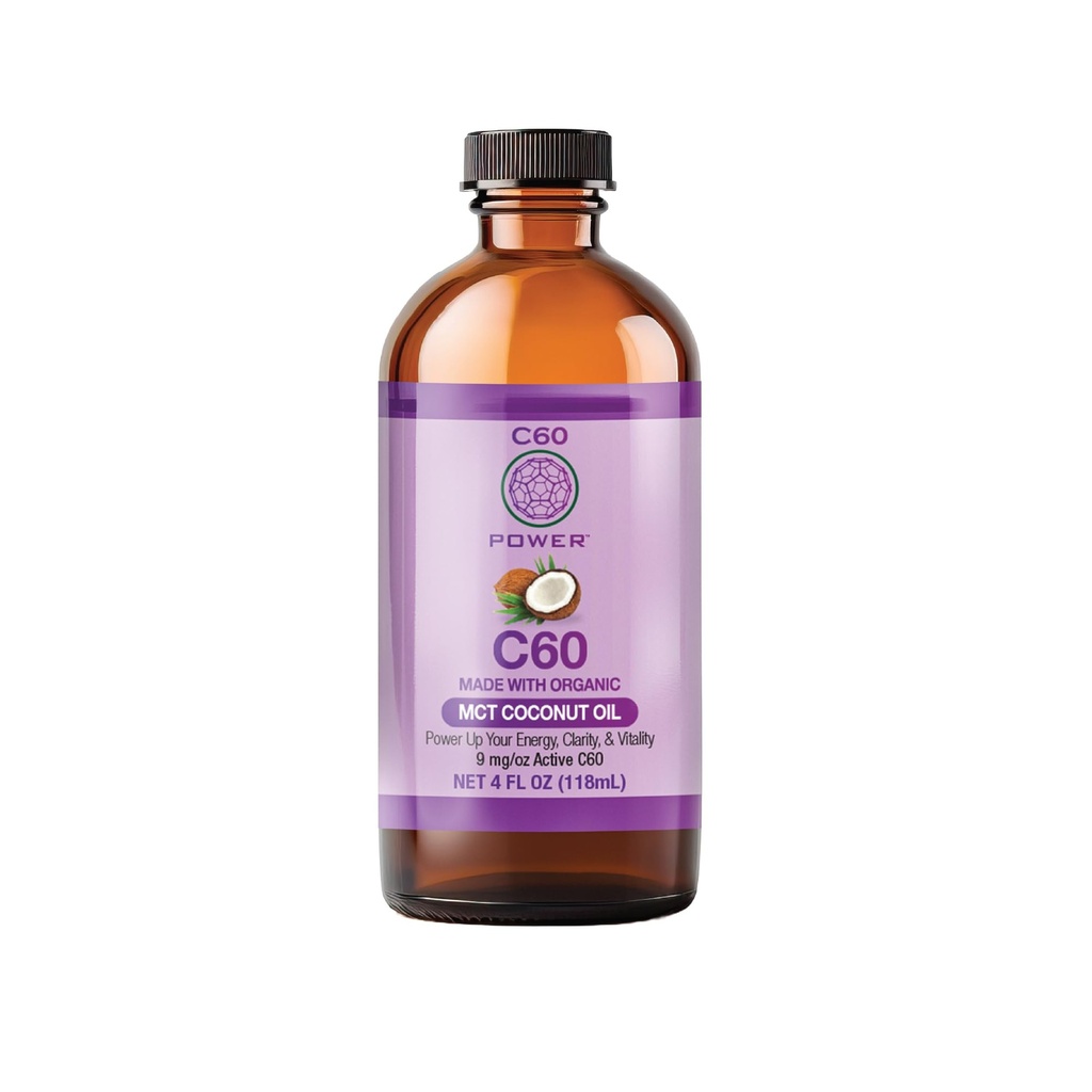 C60 Power C60 dalam MCT Oil Organik - Dukungan Alam untuk Pria & Perempuan, 99,99% Karbon Murni Fullerenes, Promotes Energi, Kejelasan Mental, & Stamina - 4 fl oz Botol