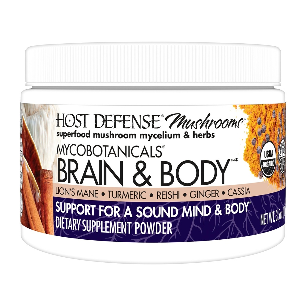 Host Defense MycoBotanicals Brain & Body * Powder - Digetical & Imune Dupport with Lion Mane & Reishi Mushroom - Brain Suppplemen untuk Mendukung Memori & Fokus - 3.5 oz (33 Pelayan) *