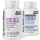 Pemuda & Tonic PMS & Menopause Pembalas Bloating Relief Duo - Dukungan untuk Puffiniss, Keseimbangan Hormonal & Fluid Retention - Keseimbangan Hormone + Air Perdelapan Away Natural Herbs Bagi Perempuan, 90 Capsules