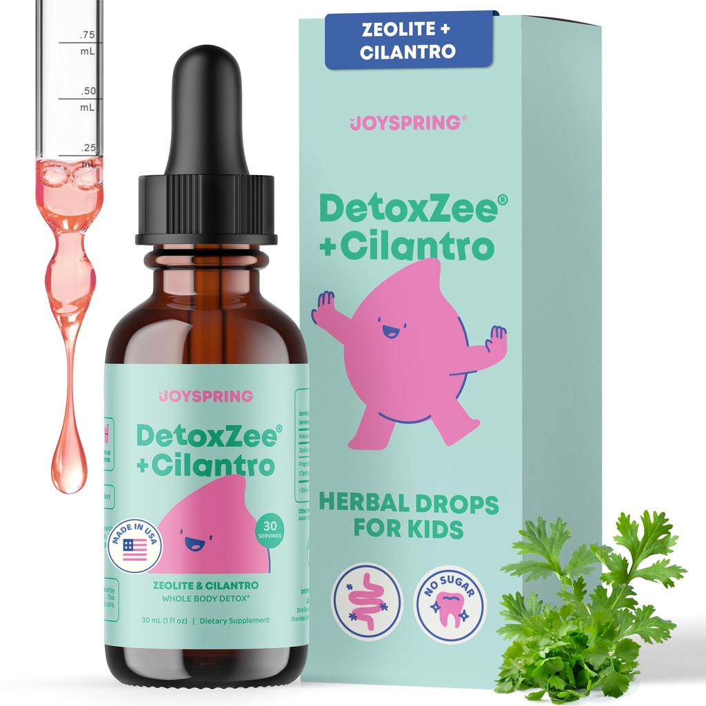 JoySpring DetoxZee Cilantro Drops for Kids - Natural Detox Support with Zeolite & Cilantro Extract - Easy Whole-Body Cleanse for Children & Toddlers - Kids-Fried Liquid Detox, 30 Servis