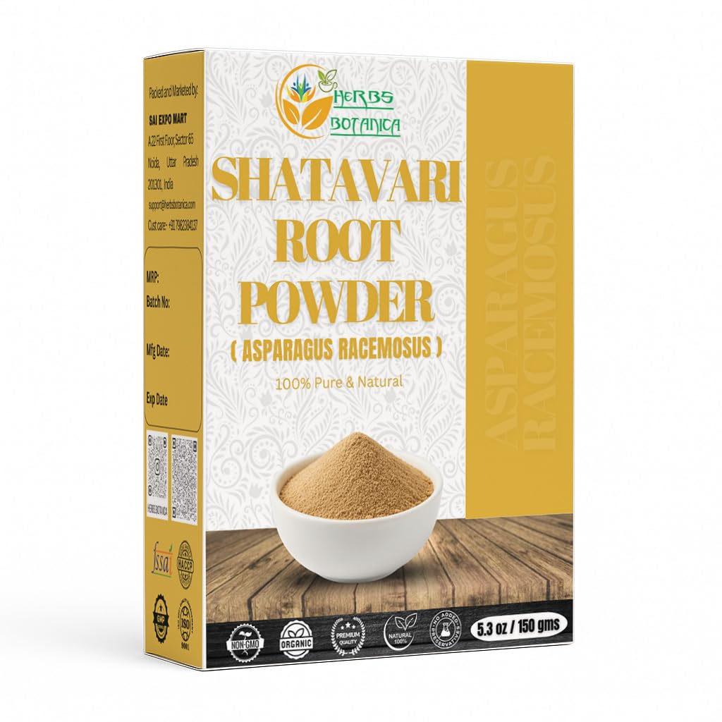 Herbs Botanica Shatavari Powder Natural Asparagus Racemous for Lactation Breathmaking Shatavri Matawar Kalp India Improve Lactation 124; Remerates Stamina 124; 5.3 oz / 150 GMS
