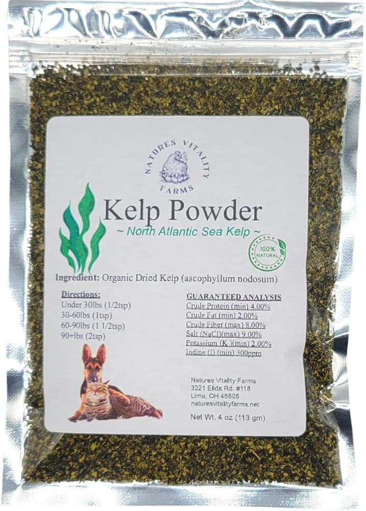Bubuk Kelp untuk Anjing / Kucing, Laut Atlantik Utara Natural Kelp Laut, Vitamin Minemins dan Antioksidan untuk Kesehatan Ultimate (4 Ounce)