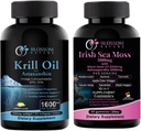 Antartika Krill Minyak 1600mg dengan Astaxanthin 2mg dan Irish Laut Moss Gummies 3000mg dengan Minyak Benih Hitam dan Ashwagandha 2000mg
