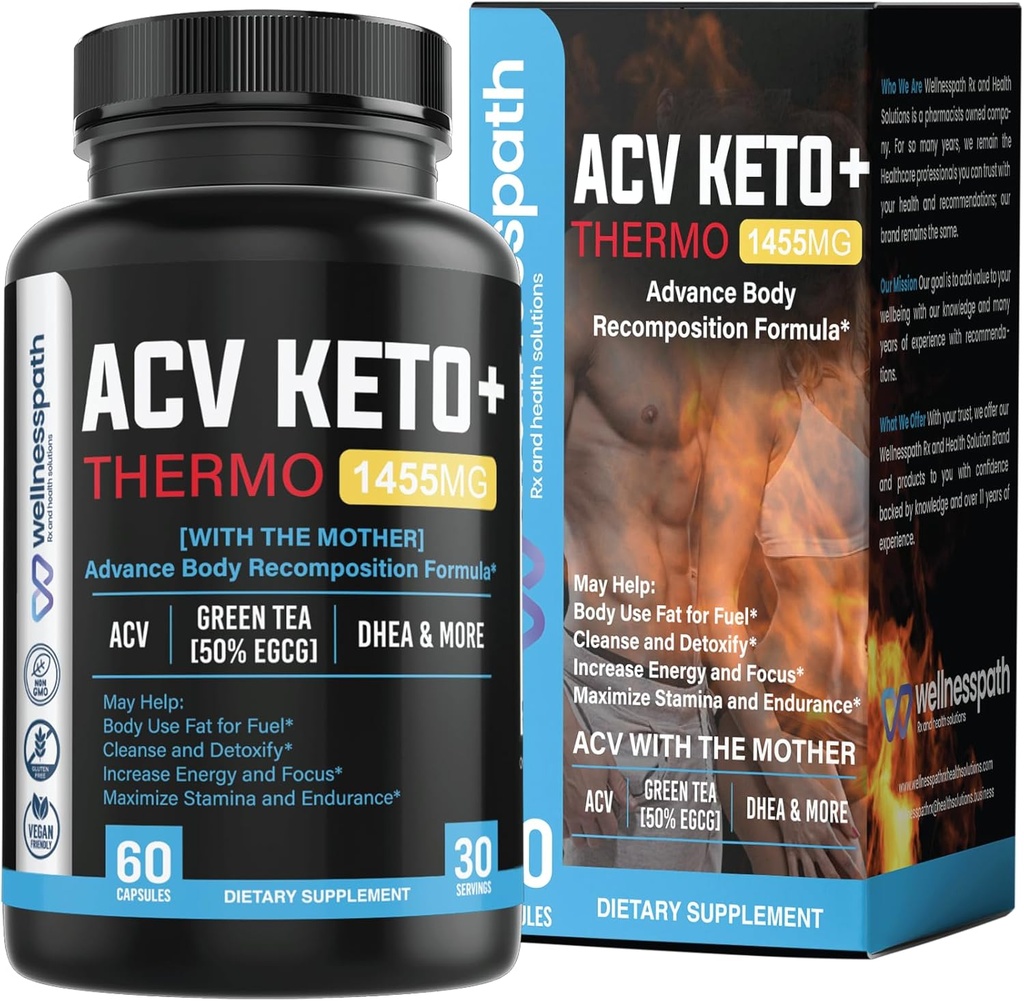 Suplemen ACV Keto, Boneka Apel Cider Vinegar (1455 Mg) Pil untuk Metabolisme dan Appetite, Pil ACV Keto untuk Weight Loss dan Belly Fat, Slimming Chasiles untuk Pria Wanita