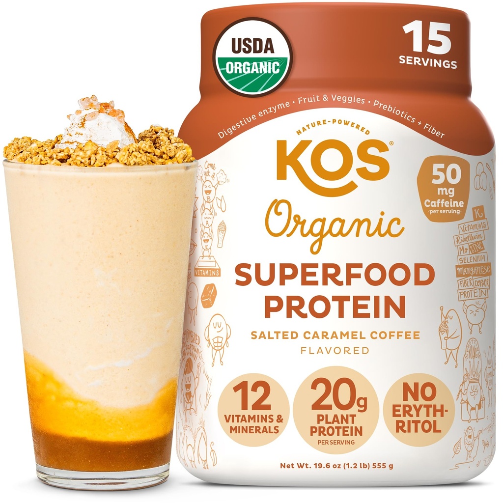 Kors Vegan Protein Powder, Salted Caramel Coffee - Low Carb Pea Protein Blend, Organic Plant Superfood Rich di Vitamin & Minamins - Keto, Dairy Free - Meal Replacement for Women & Men