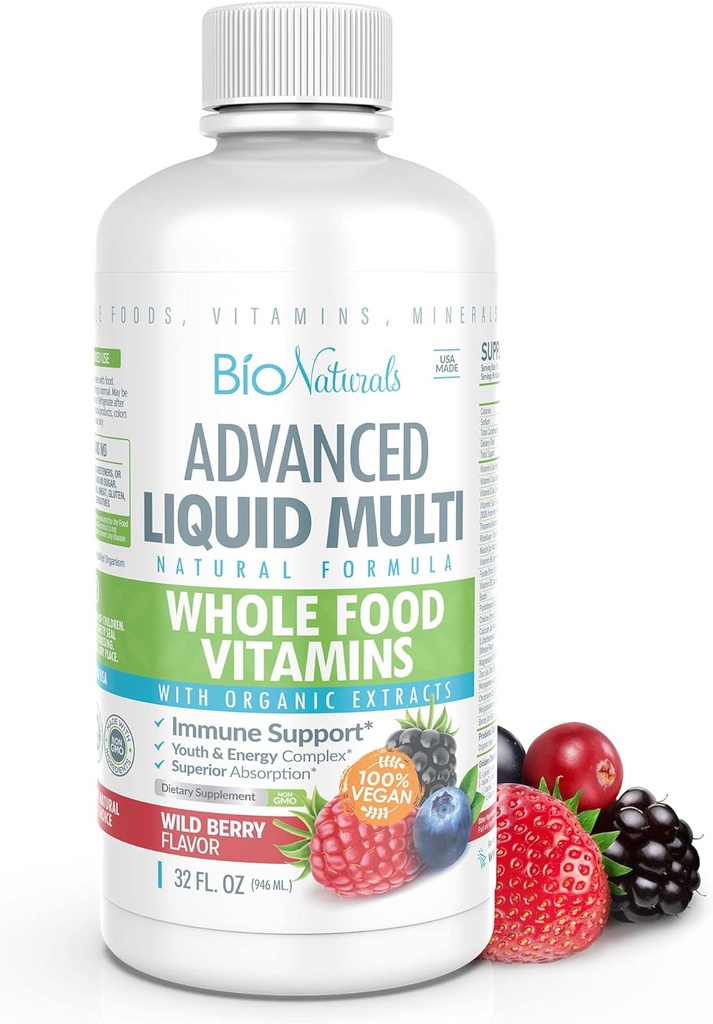 Bio Aprial Liquid Whole Food Multivitamin for Men & Women with over 100 Ingrediens - Superfood, Omegas, Organic Extracts - 100% Vegan - 32 oz