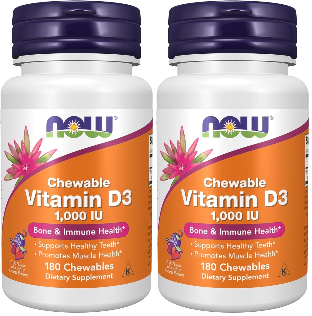 Suplemen SEKARANG, Vitamin D-3 1.000 IU, Natural Fruit Flavor, Structural Dukungan *, 180 Chewables (Paket 2)