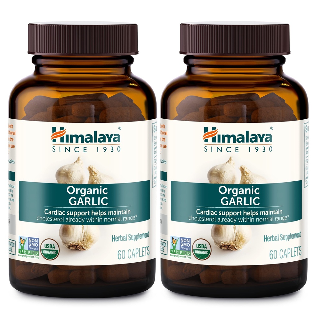Hilaya Garlic Organik, Untuk Limid Metabolisme dan Dukungan Imune, 1.400 mg, 60 Caplets, 1 Bulan Supply, 2 Pack