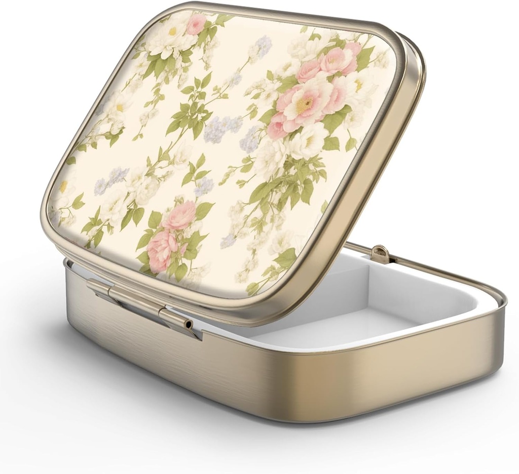 Pill Case Pill Box dengan Mirror Retro 2 Comment Kasus Kecil Pil Kecil untuk Purse atau Pocket Bronze Kotak Pill Rectangular atau Vitamin, Minyak Ikan, Suplemen, Pill Containe Travel Gift Ventage Floral