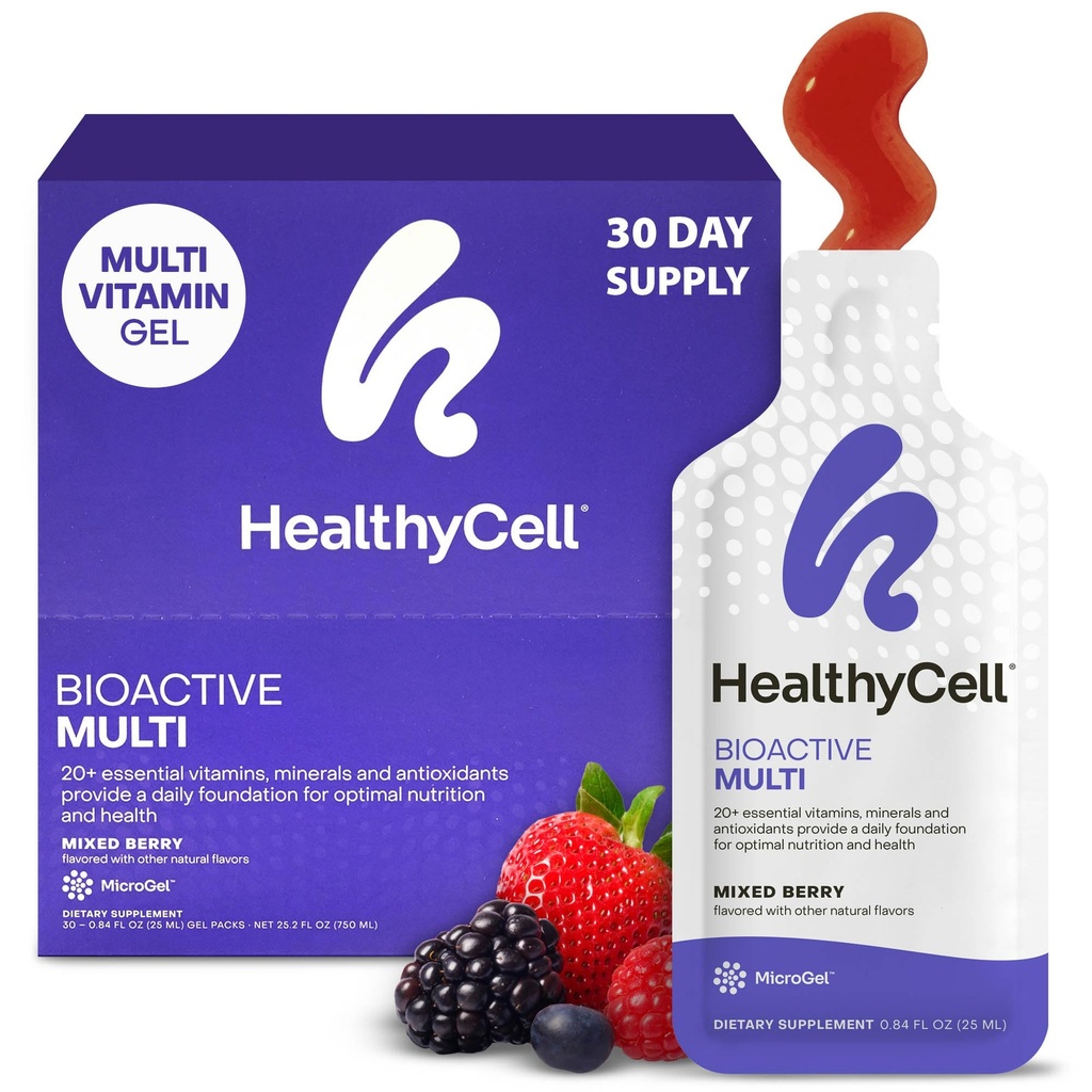 Healycell Bioactive Daily Liquid Multivitamin for Men & Women - 20 + Esticals Vitamin, Mineral & Antioksidants for Brain, Heart, Imunity, Energy, Skin & Hair Support - 30 Gel Packs
