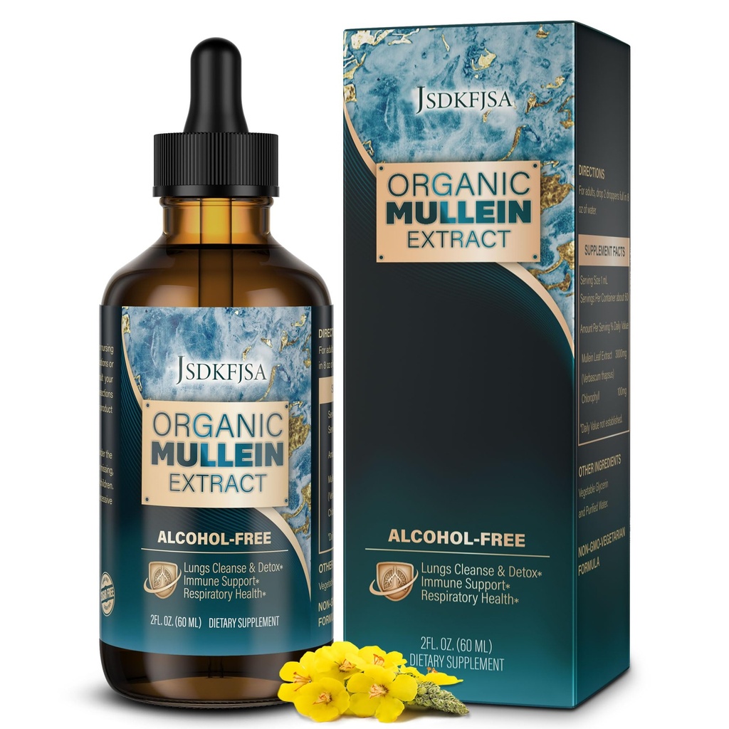 Mullein Drops for Lungs, Dukung Lung Cleanse / Detox & Respiratory Fungsi untuk Pernapasan Sehat - Mullein Leaf Extract for Lungs-2 f.oz