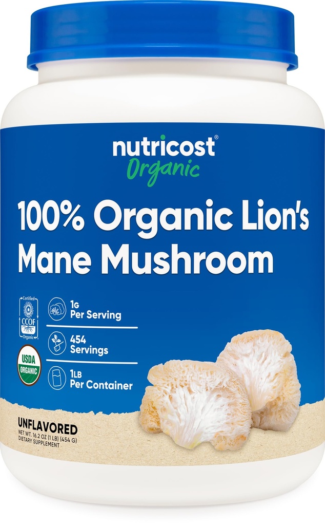 Nutricost Organic Lion Mane Mushroom Powder 1LB - Sertifikasi USDA Organik