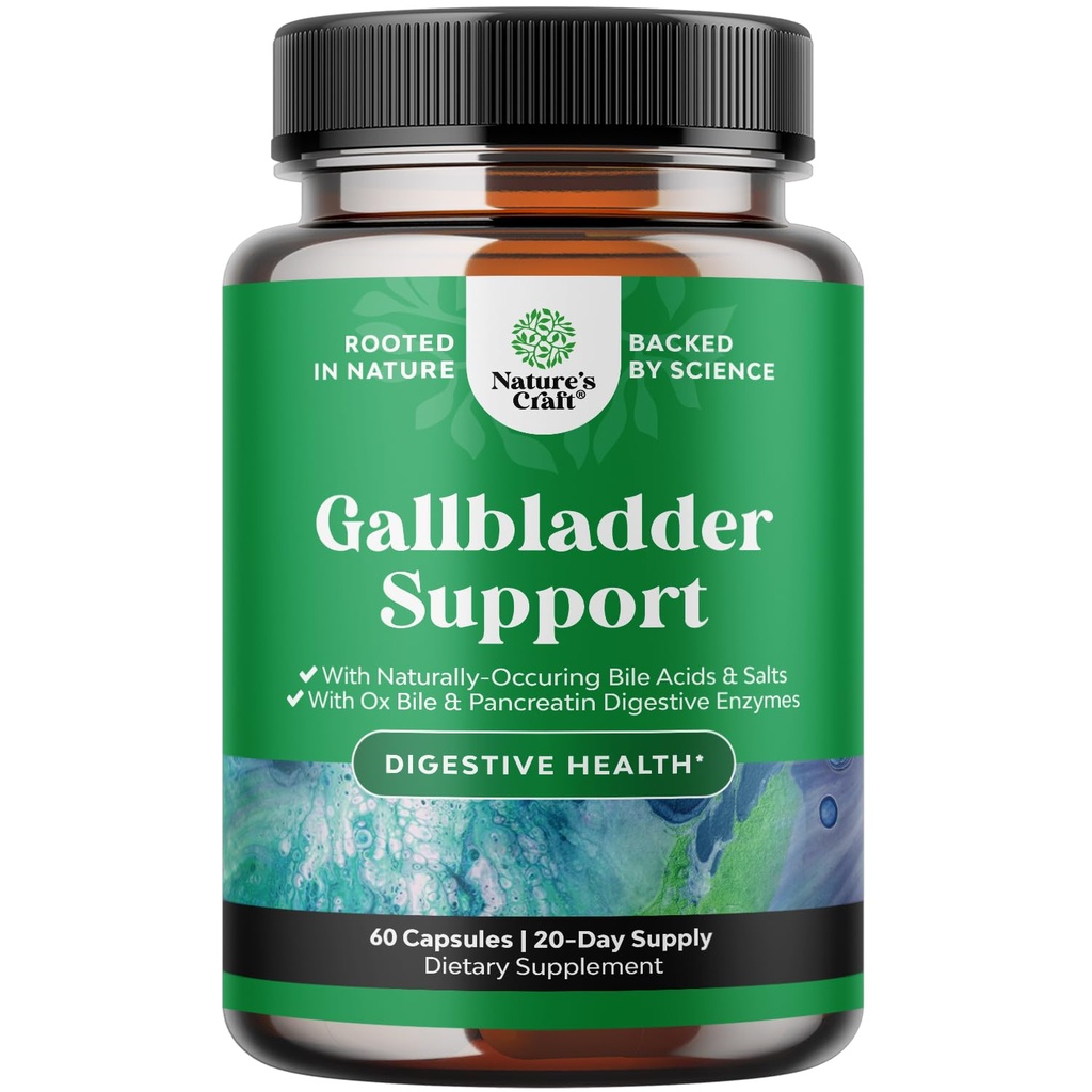 Ox Bile Salts for Gallbrey Support - Purified Bile Salts Suplement with Pankretin Digetical Enzymes Ox & Betaine HCL - Supplemen Kesehatan Digetical & Galley & Message 20 Hari