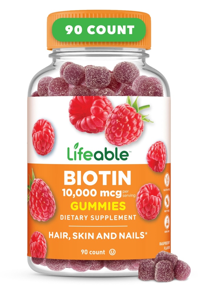 Lifeable Biotin Gummies 126; 10,000mcg 124; Tasting Hair Skin and Nails Gummies 126; GMO-Free Vegan Biotin Suplemen: 124; Hair Skin dan Nails Vitamin untuk Perempuan 126; 90 Gummi