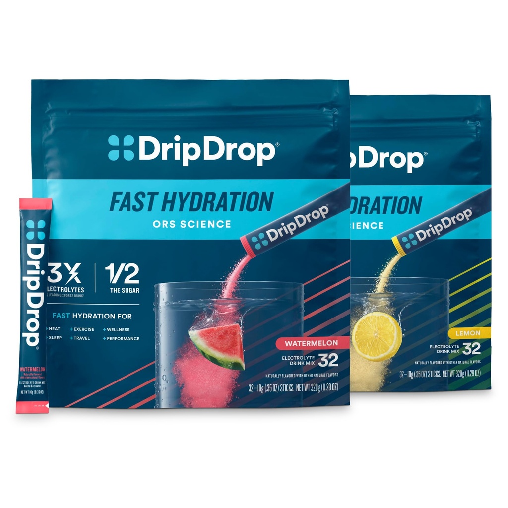 DripDrop Hidration - Electrolyte Powder Packet - Semangka & Lemon Bundle - 64 Count
