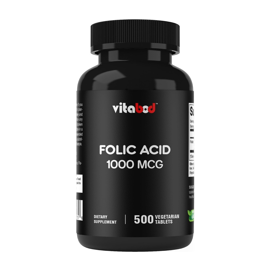 Folic Acid 1 mg (1000 mcg) (Vitamin B9) - 500 Tablet Vegetarian - a EscalyPrenatal and Postnatal Vitamin