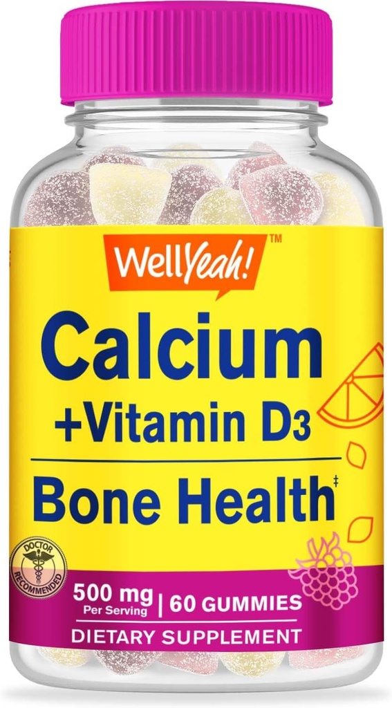WellYeah Calcium 500mg + Vitamin D3 1000 IU (25 mcg) Gummies