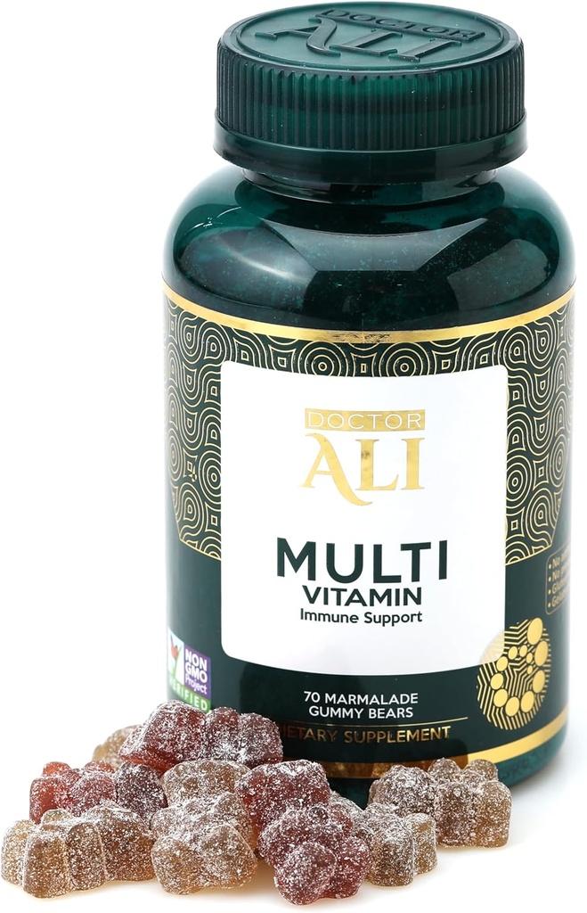 Dokter ALI Natural Multivitamin Gummies, 124; Pakar Harian Organik dengan Vitamin A, C, & EscalyNutrients 124; Dukungan Ammune, Dicarry, Brain & Vision Health 124- Gluten-Free 124; Glatin- Free 124; 70 Count