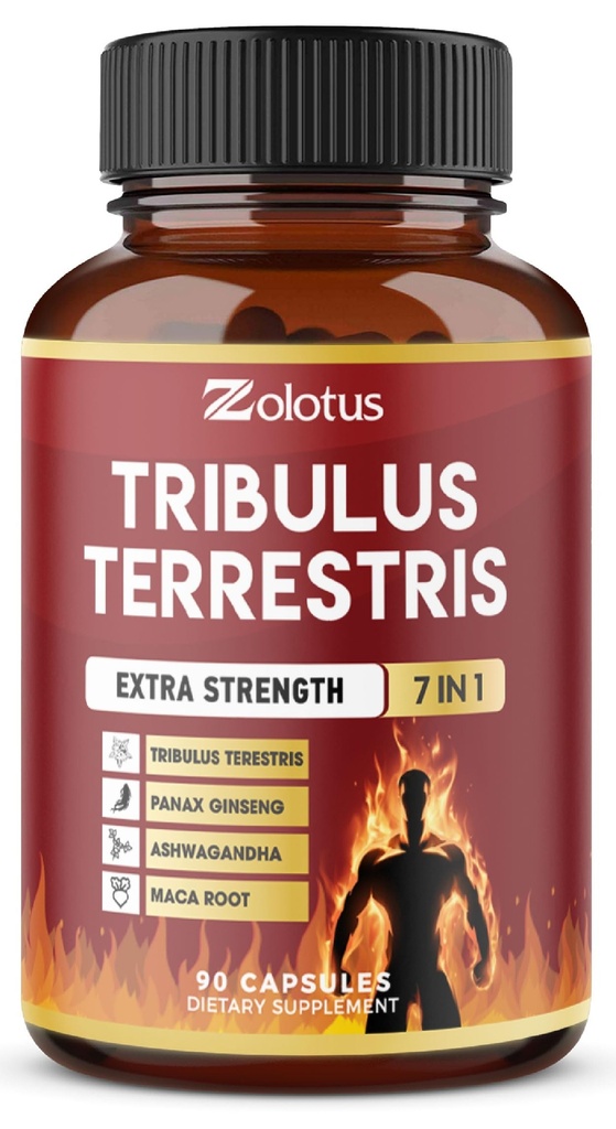 Tribulus Terrestris Capsules dengan Ashwagndha, Panax Ginseng, Saw Palmetto, Maca, Shilajit - 90 Kapsul - 3 Bulan Suppply
