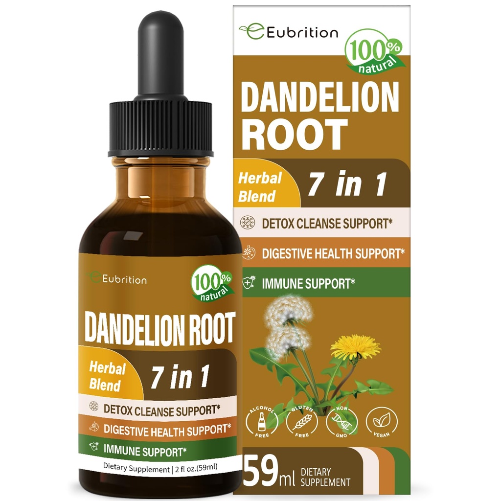 Dandellion Root Extract Drops, Diente de Leon Organico Hierba, Dandelion Suplement Formula w / Milk Thistle Turmeric untuk Detox Cleanse, Ditraffic & Imune Dupport, Alcohol- Free Tincture. 2oz