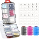 3 Paket 14 GRIDS Travel Pill Organizer Box dengan Label - Travel Case Kit - Pocket Daily Farmacy Container - Travel Medication Holder Dispenser untuk Penyimpanan Minyak Vitamin - Hapus