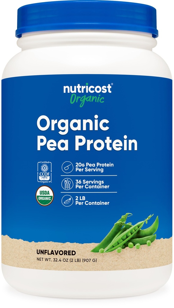 Nutricost Organic Pea Protein Losate Powder (2LBS) - Unfeatorious, USDA Sertifikasi Organik, Protein dari Tanaman, Vegetarian Frid, Gluten Bebas, Non-GMO