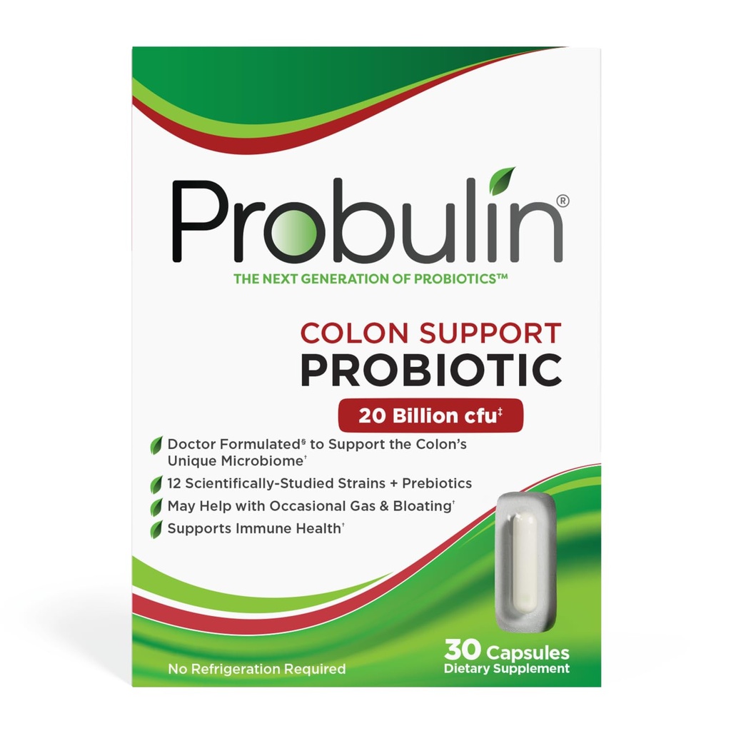 Probulin Colon Dukung Harian Probiotic + Prebiotic + Dukung Gut Health, Occasional Gas dan Bloating - 20 Milyar CFU - 12 Strain, 30 Vegan Capsules