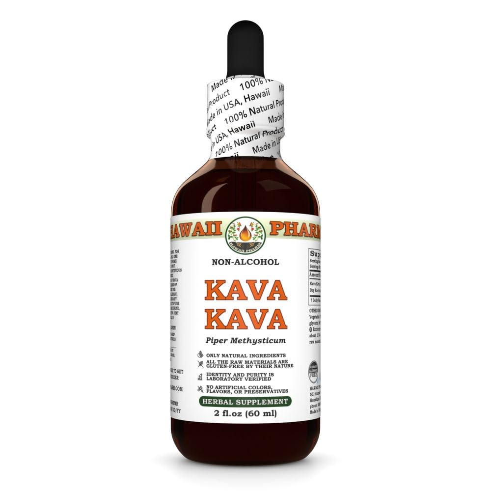 Hawaii Pharm Kava Kava Alcohol-Free Liquid Extract, Kava Kava (Piper Methysticum) Root Kering Glycerite Natural Herbal Suplemen 2 oz