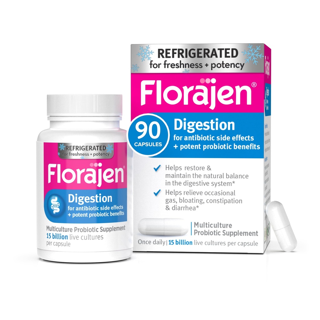 Floragen Ditraffic Probiotic - Advanced Gut Health Supplement for Constipation & Bloating Relief - 15 Milyar Live Cultures - Multi- Strain Formula - Refricted for Potency & Fushness - 90 Capsules