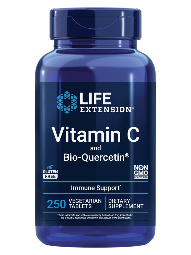 Ekstensi Hidup Vitamin C dan Bio- Quercetin ®, Cardiovaskular Suplemen Kesehatan, Dukungan Imune, Sangat menyerap, kuiri C, Gluten Bebas, Non-GMO, Vegetarian, 250 Tablet