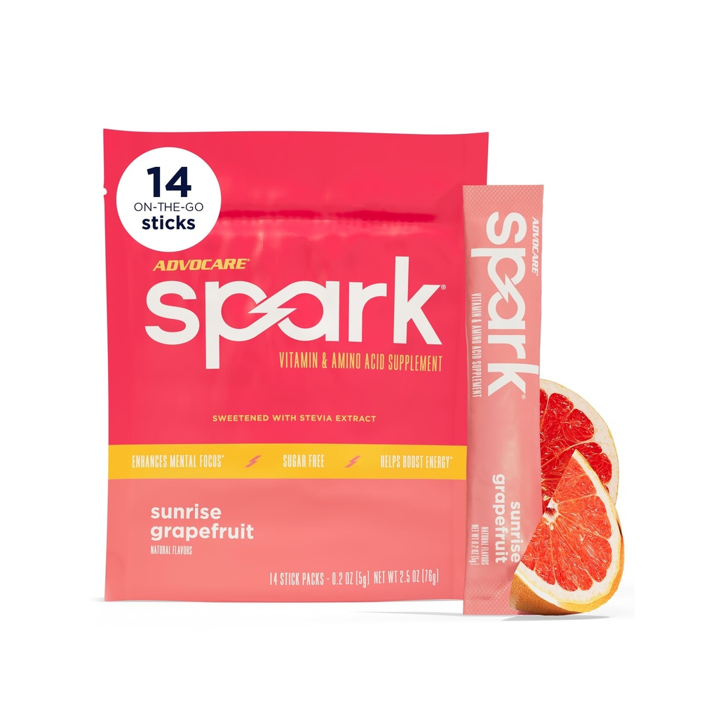 AdvoCare Spark - Energy Drink Mix - Vitamin & Acid Aid Amino - Supports Energy & Focus * - Portable Ammune Sugar- Free - Sunrise Grapeth, 14 Stick Packs (2.5 oz)