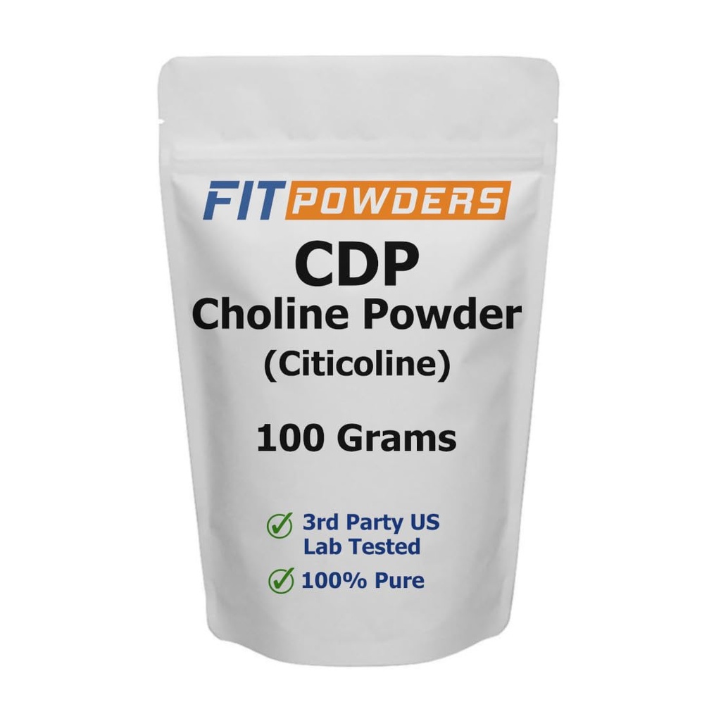 Powder citicoline, Popper Choline CDP Murni dengan Scoop, Non- GMO, Suplemen Kognitive untuk Memori dan Belajar (100 Grams)