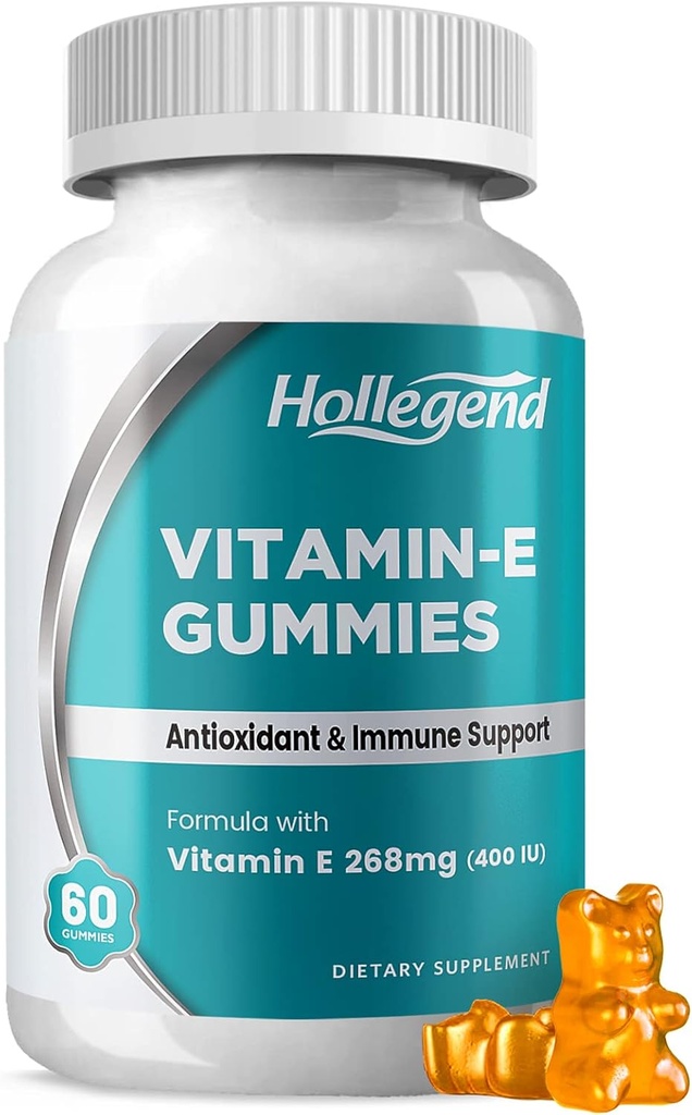 Vitamin E Gummies 268mg 400 IU, Persediaan Vitamin E yang Wajar untuk Orang dewasa, Perempuan & Pria, Skin & Imune Kesehatan, Antioksidant, Orange Flavor, 60 Count